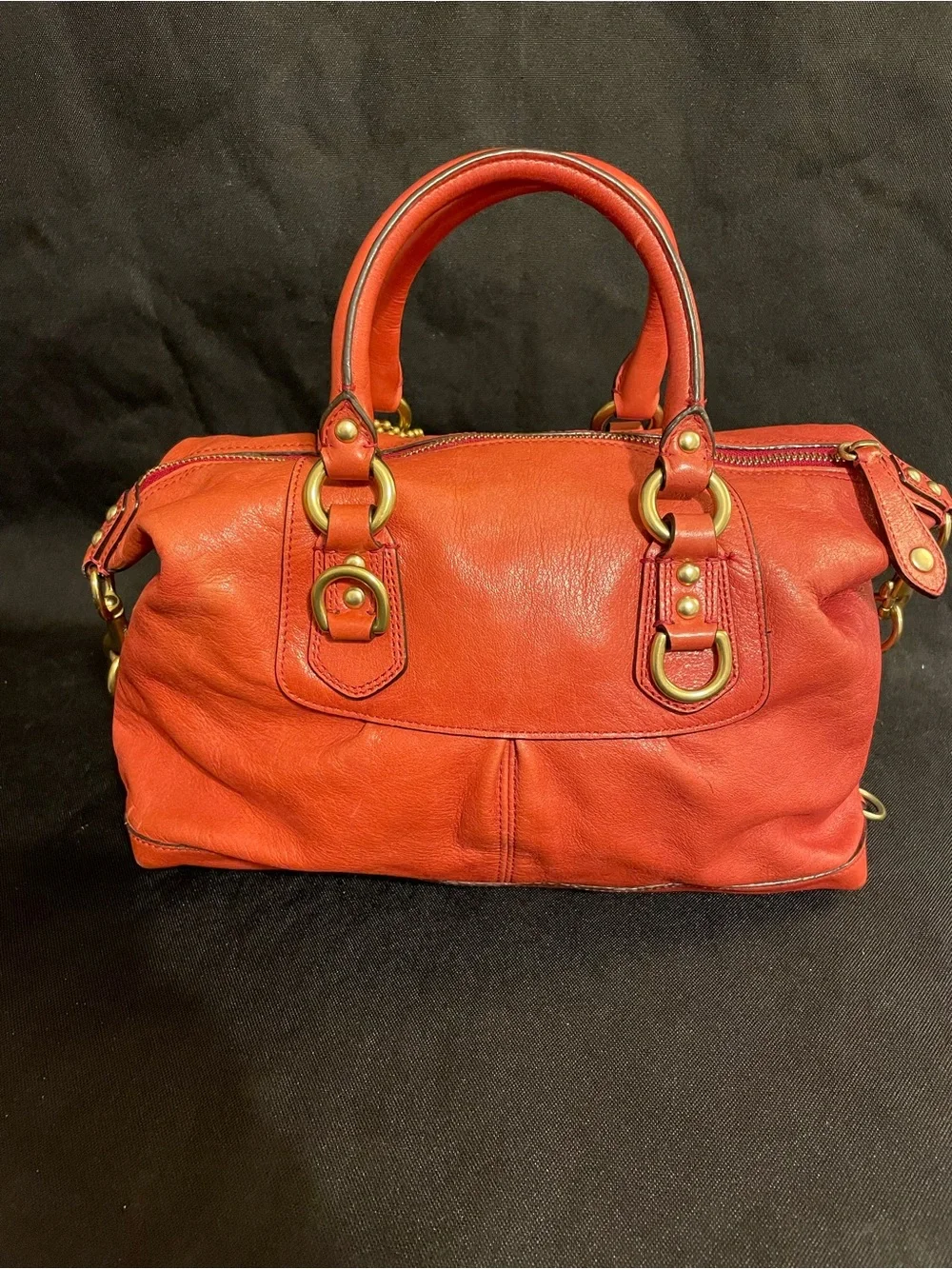 Coach Red-Orange Pebbled Leather Madison Sabrina Satchel with Gold Hardware